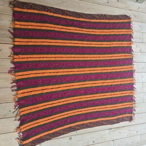 Colorful Handmade Crochet Striped Blanket Pink Orange Fringe